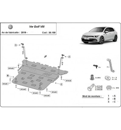 Cubre carter metalico VW Golf 8 (Desde 2019 hasta 2022)