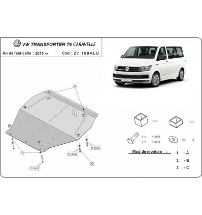 Cubre carter aluminio Volkswagen Transporter T6 Caravelle (Desde 2015 hasta 2022)