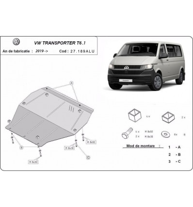 Cubre carter aluminio Volkswagen Transporter T6.1 (Desde 2019 hasta 2022)