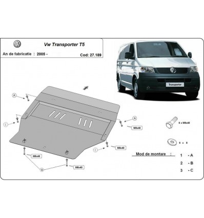 Cubre carter metalico Volkswagen Transporter T5 (Desde 2004 hasta 2015)