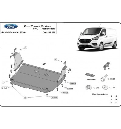 Cubre carter metalico Ford Transit Custom - FWD (Desde 2020 hasta 2022)